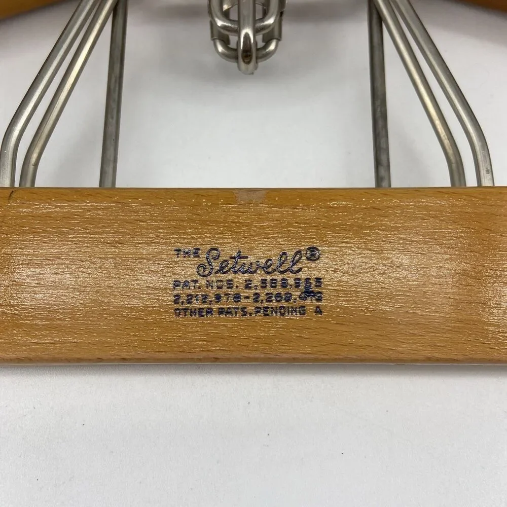 Vintage SETWELL Wooden French Collar Deluxe Suit Hanger with Pant Clamp 17.5